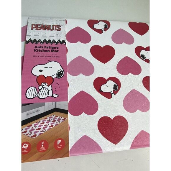 Peanuts Snoopy Valentine Hearts Anti Fatigue Kitchen Mat 18 X 30” Pink Red NEW - Picture 8 of 12